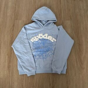 Used Sp5der Web Hoodie Sky Blue